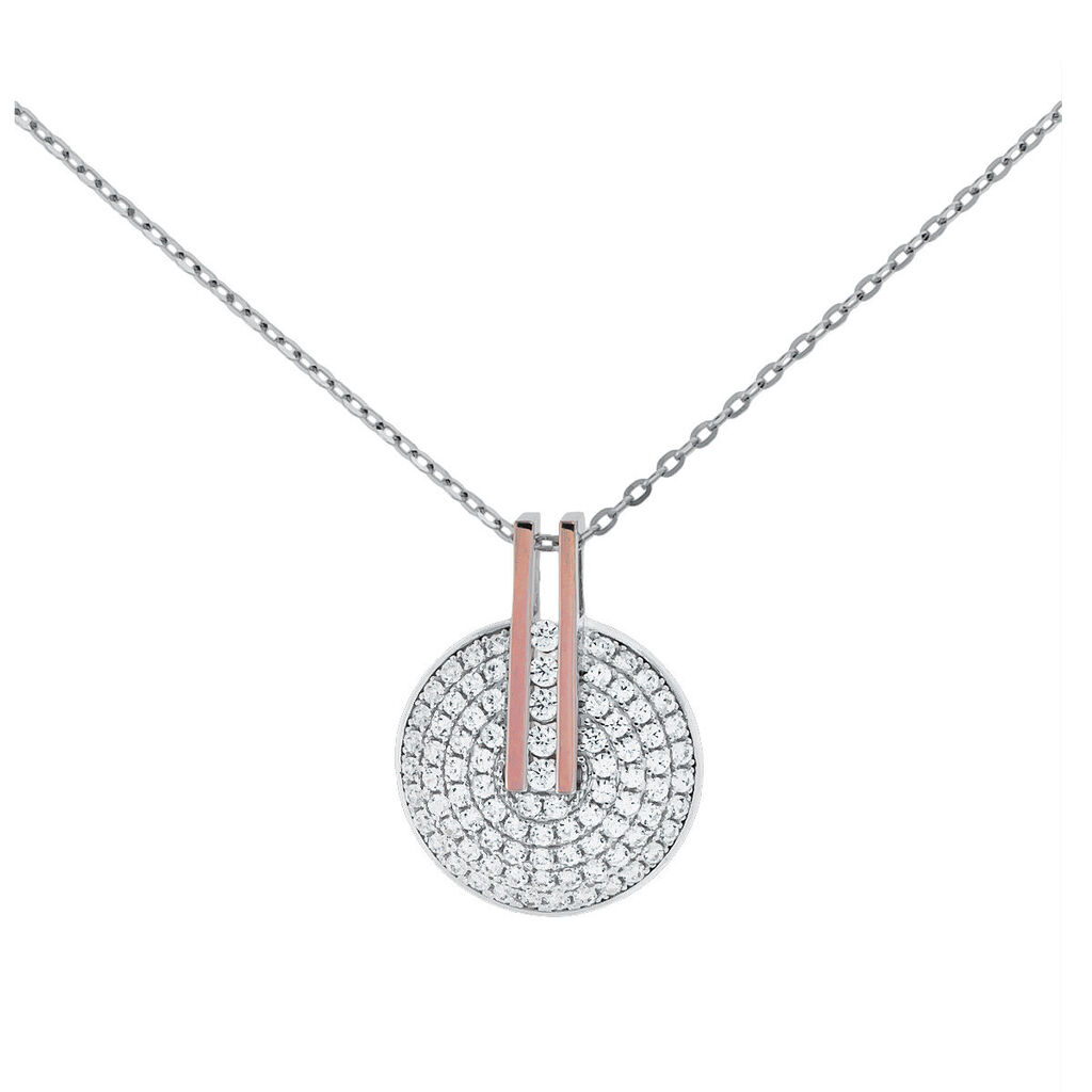 KAPINA Damen Collier Silber Bicolor 925 Zirkonia Wei&szlig; 0,1 ct Barren