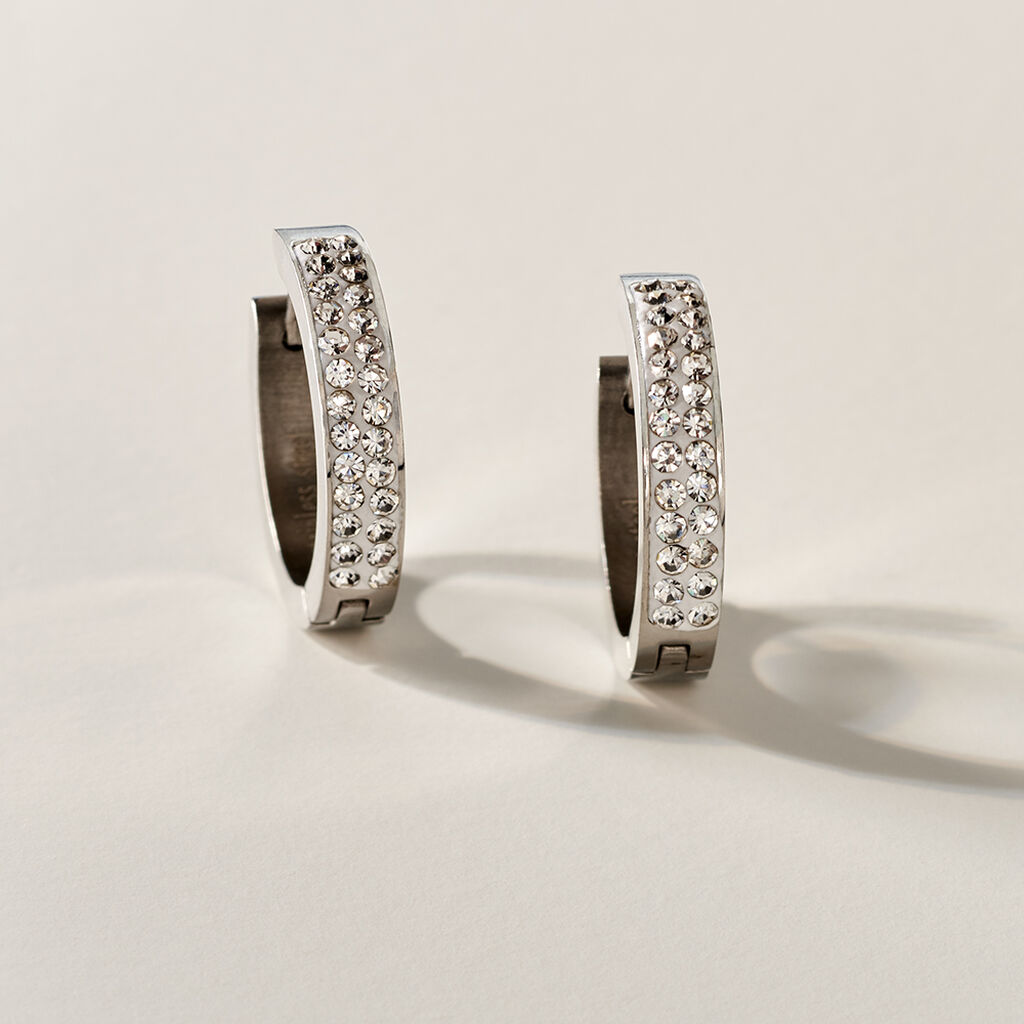 KATLA Damen Creolen Edelstahl Strass Wei&szlig; B 3 mm