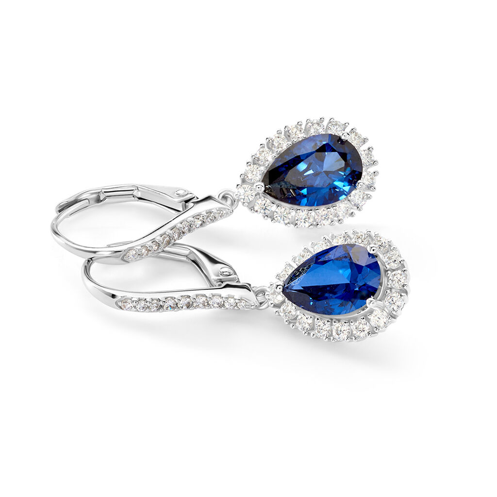 KAROLINA Damen Ohrringe Lang Silber 925 Synthetischer Stein Blau 2,67 ct Tropfen