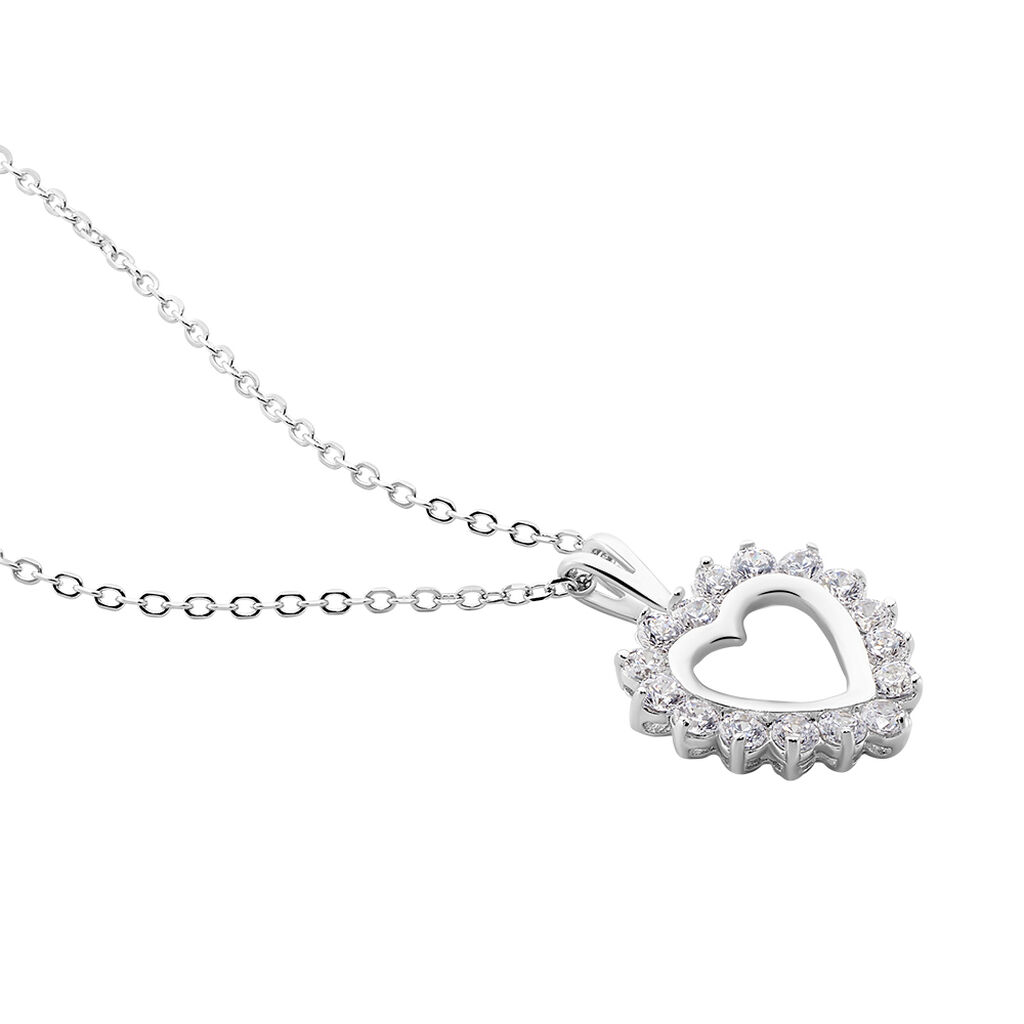 Damen Collier Silber Silber 925 Zirkonia Herz 0,30mm 45cm - Halsketten Damen | OROVIVO
