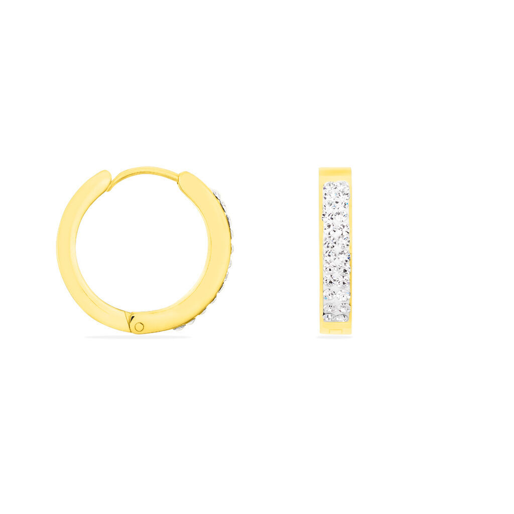 KATLA Damen Creolen Edelstahl vergoldet Strass Wei&szlig; B 3 mm