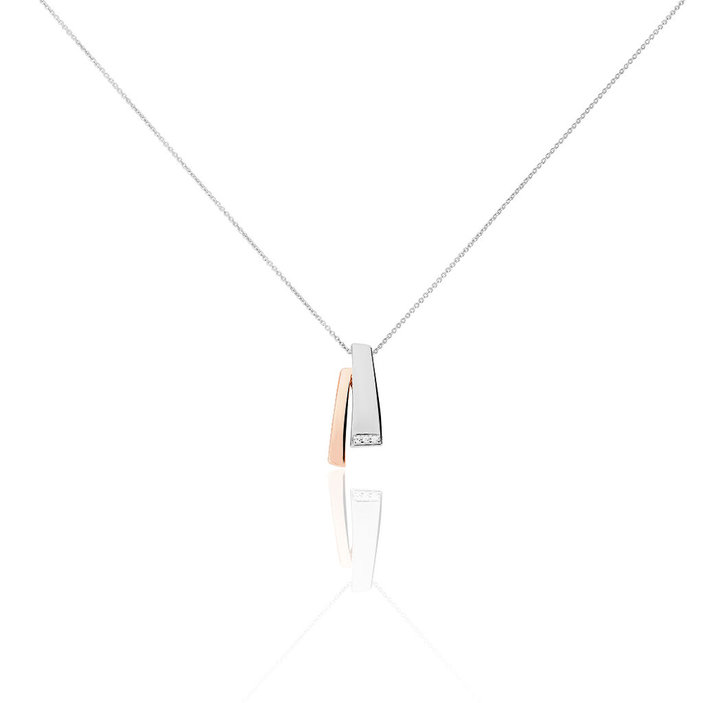 GINNA Damen Collier Silber Bicolor Silber/Ros&eacute;gold 925 Diamant Wei&szlig; 0,02 ct