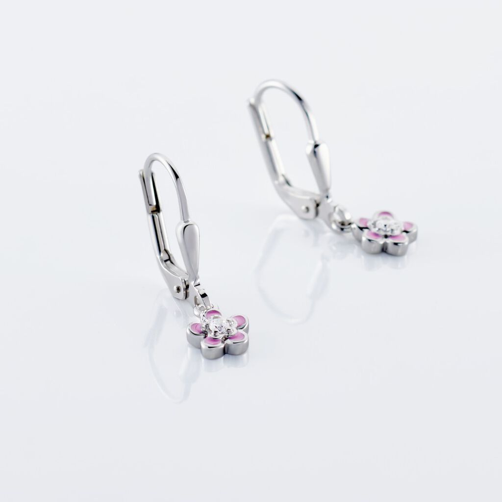 Kinder Ohrringe Lang Silber 925 Zirkonia Wei&szlig; Blume