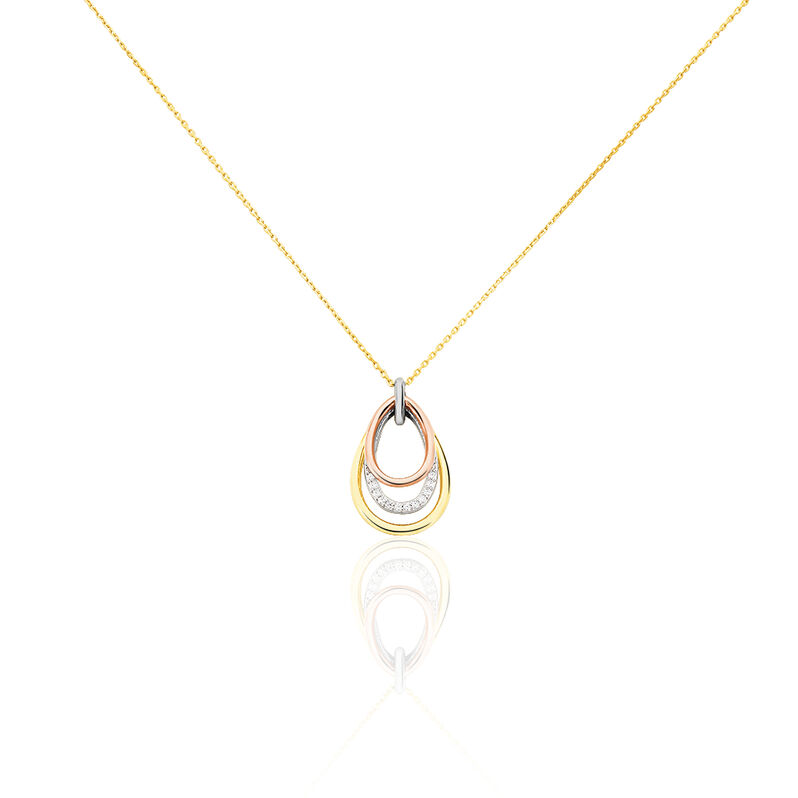 HILLA Damen Collier Gold Tricolor 375 (9 Karat) Zirkonia Wei&szlig; Tropfen - Halsketten Damen | OROVIVO