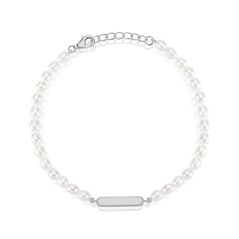 Joy Unisex Armband Silber 925 Zuchtperle Wei&szlig; 21 ct Oval - Armb&auml;nder mit Anh&auml;nger Unisex | OROVIVO