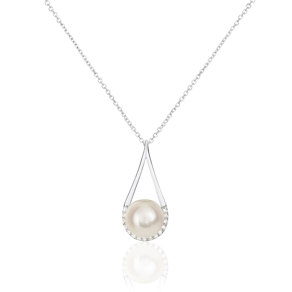 Collier Elisabeth Or Blanc Diamant Et Perle De Culture - Spannringe Damen | OROVIVO