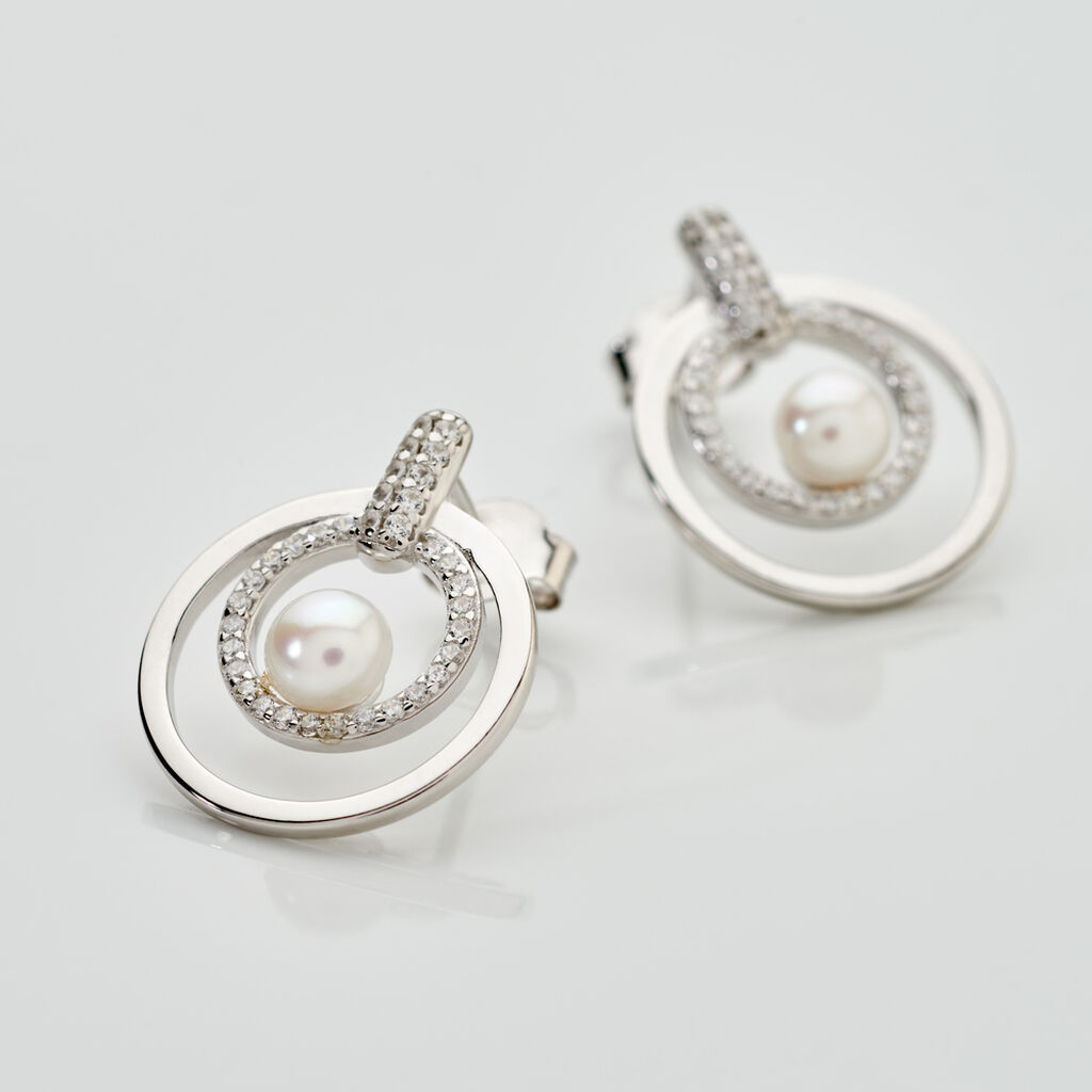 Taomina Damen Ohrstecker Silber 925 Zuchtperle Wei&szlig; 0,8 ct Kreis