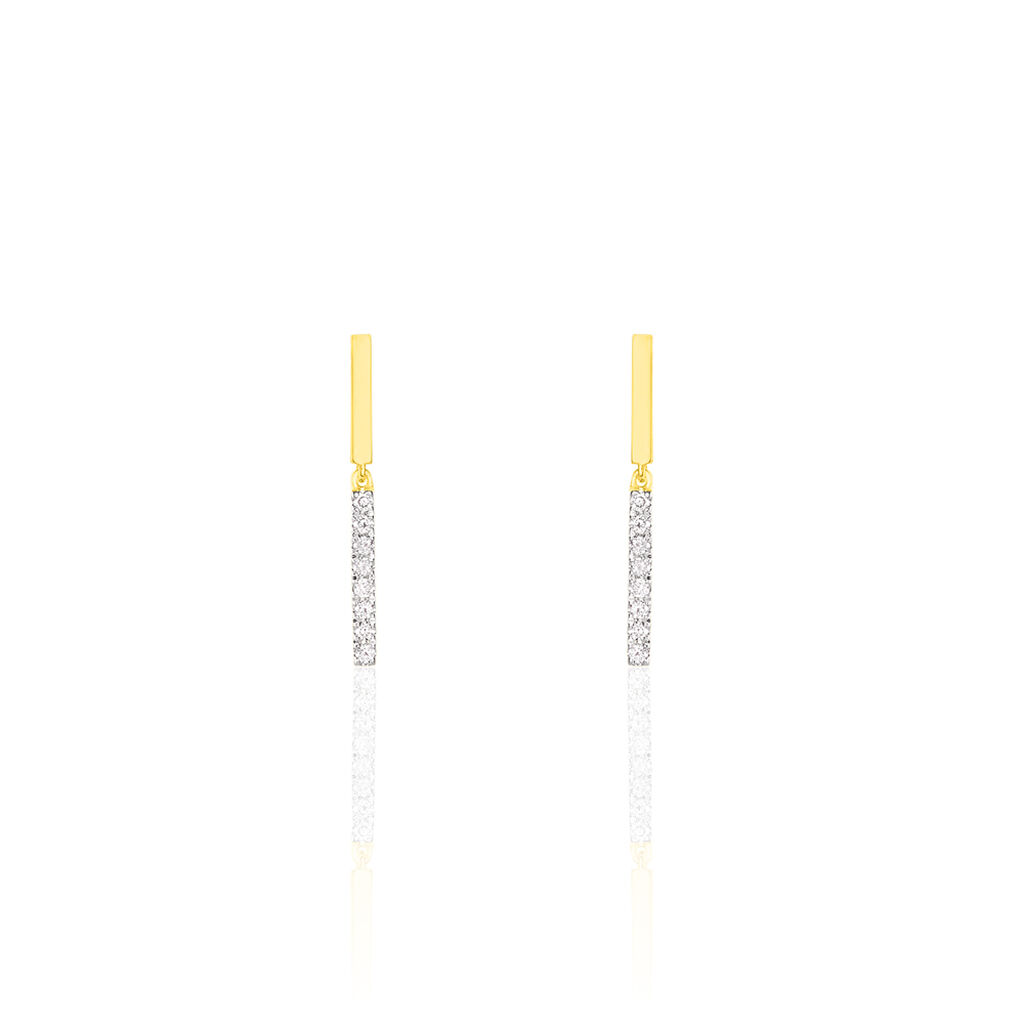 Damen Ohrringe Lang Gold Bicolor 375 Diamant 0,11ct Barren Line 2  - Ohrringe mit Stein Damen | OROVIVO