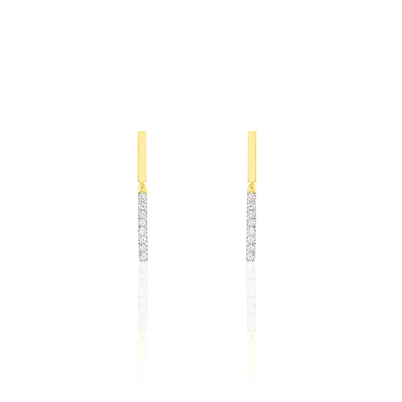Damen Ohrringe Lang Gold Bicolor 375 Diamant 0,11ct Barren Line 2  - Ohrringe mit Stein Damen | OROVIVO
