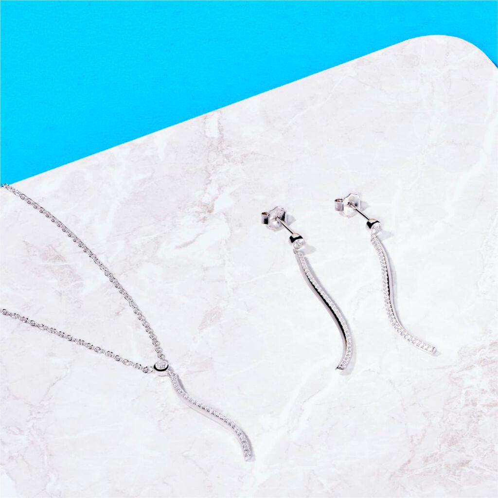 Damen Ohrstecker Lang Silber 925 Zirkonia Welle - Ohrringe mit Stein Damen | OROVIVO