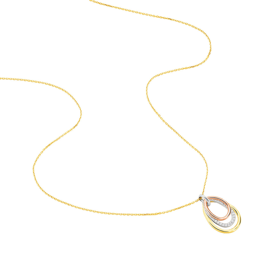 HILLA Damen Collier Gold Tricolor 375 (9 Karat) Zirkonia Wei&szlig; Tropfen