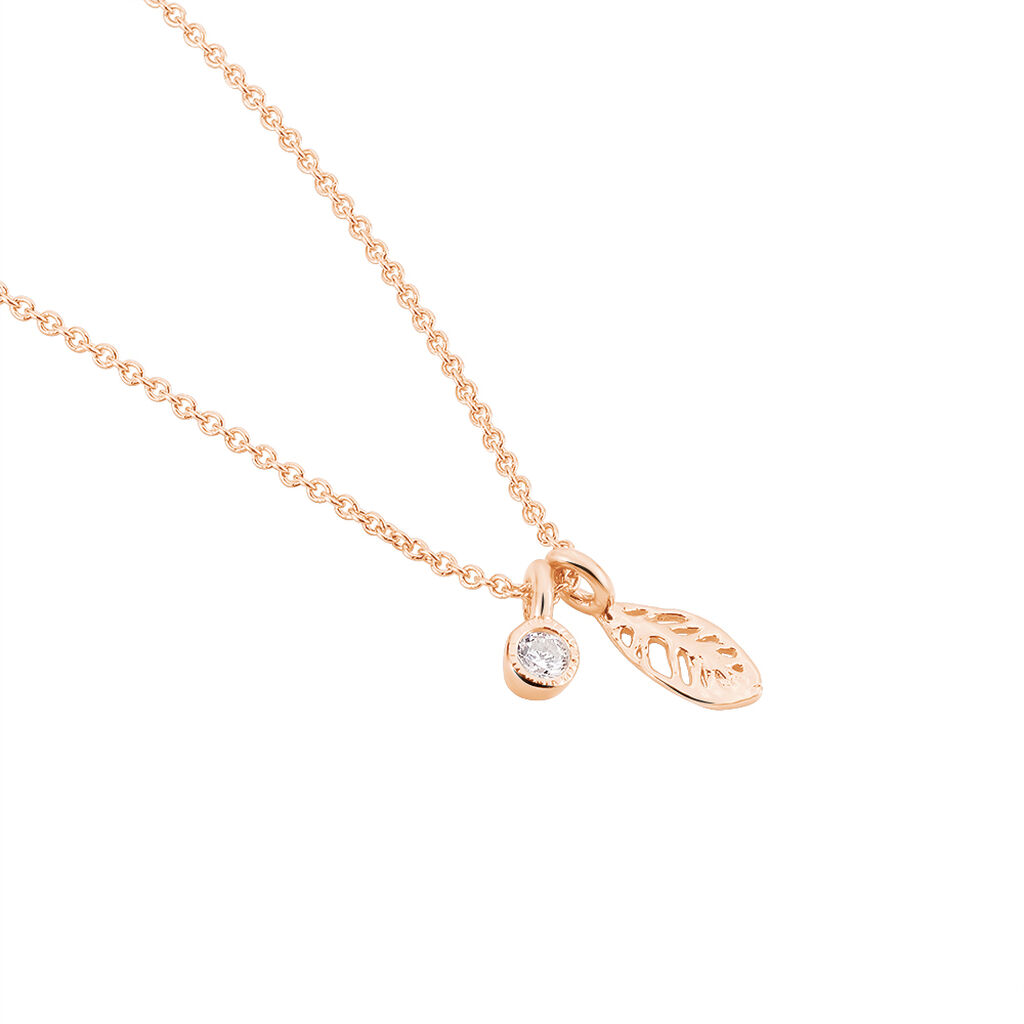 VOJNA Damen Collier Silber rosevergoldet 925 Zirkonia Wei&szlig; 0,12 ct Blatt