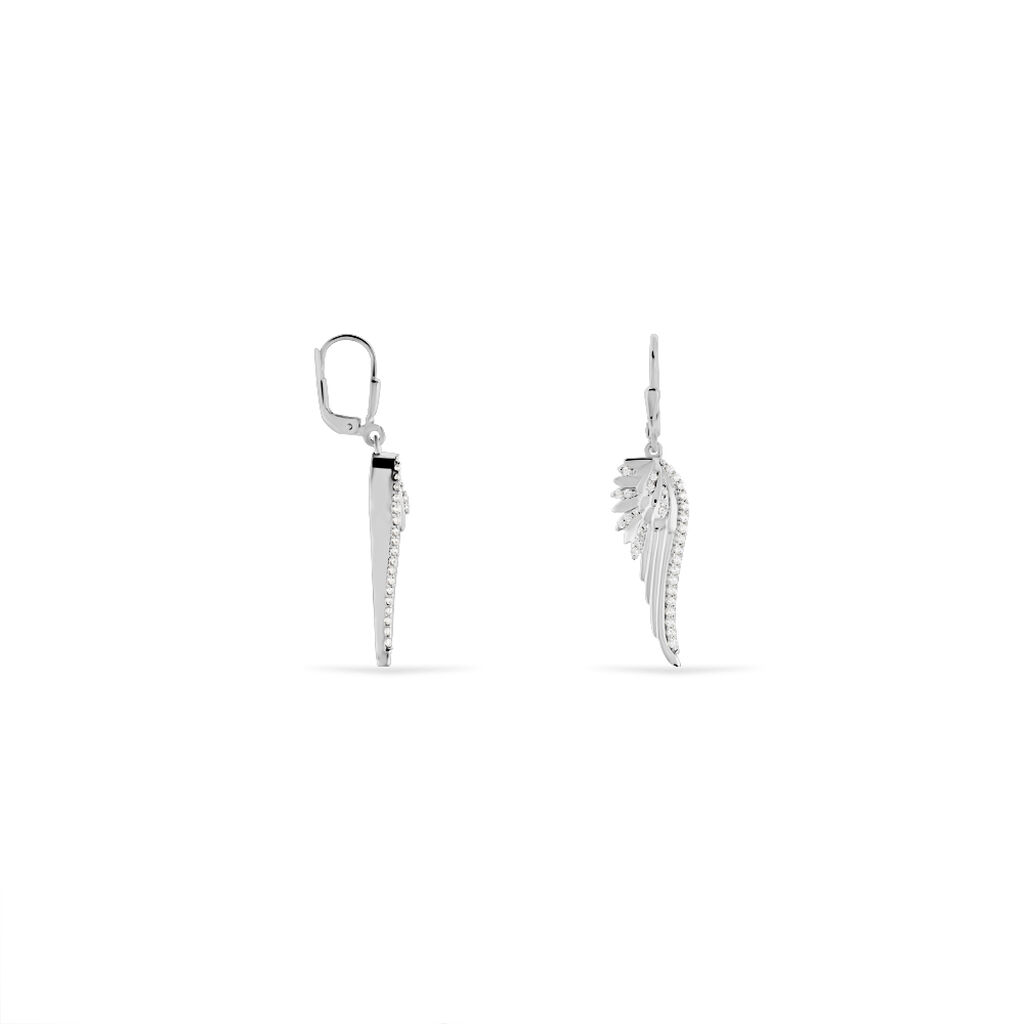 KAYLI FL&Uuml;GEL 3 Damen Ohrringe Lang Silber 925 Zirkonia Wei&szlig; Fl&uuml;gel