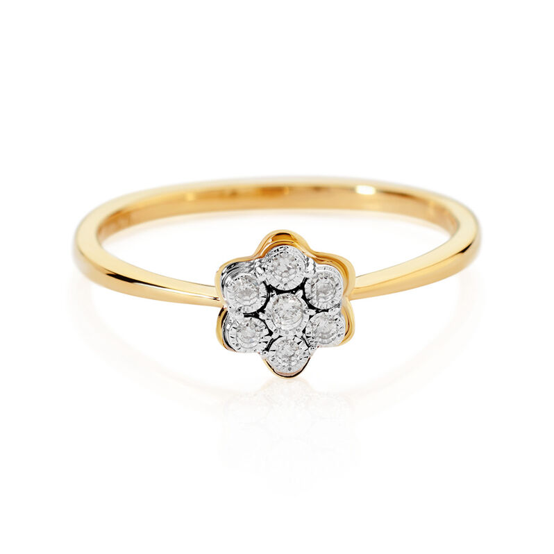 KAROLINE Damen Ring Gold 375 (9 Karat) Diamant Wei&szlig; 0,03 ct Blume - Ringe mit Stein Damen | OROVIVO