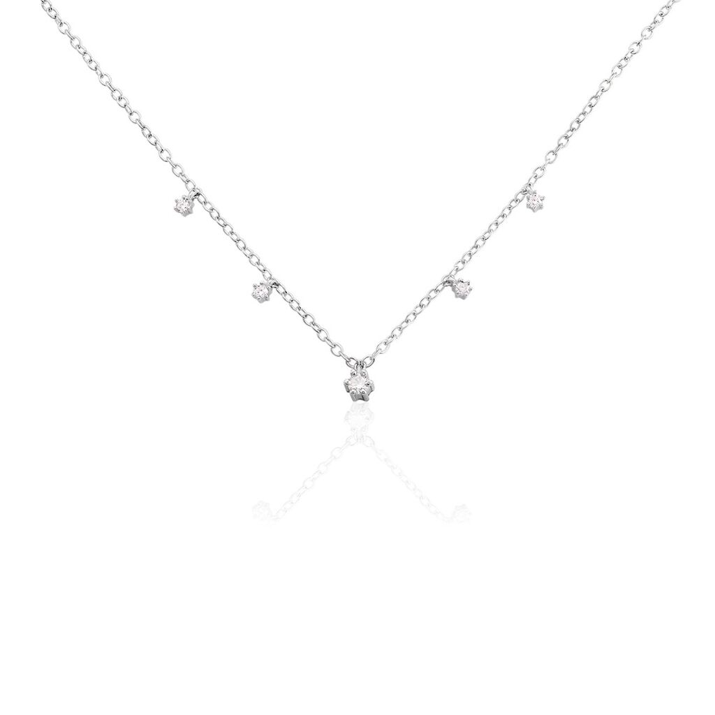 LUZ Damen Collier Silber 925 Zirkonia Wei&szlig; 0,480 ct Kreis B 1,7 mm