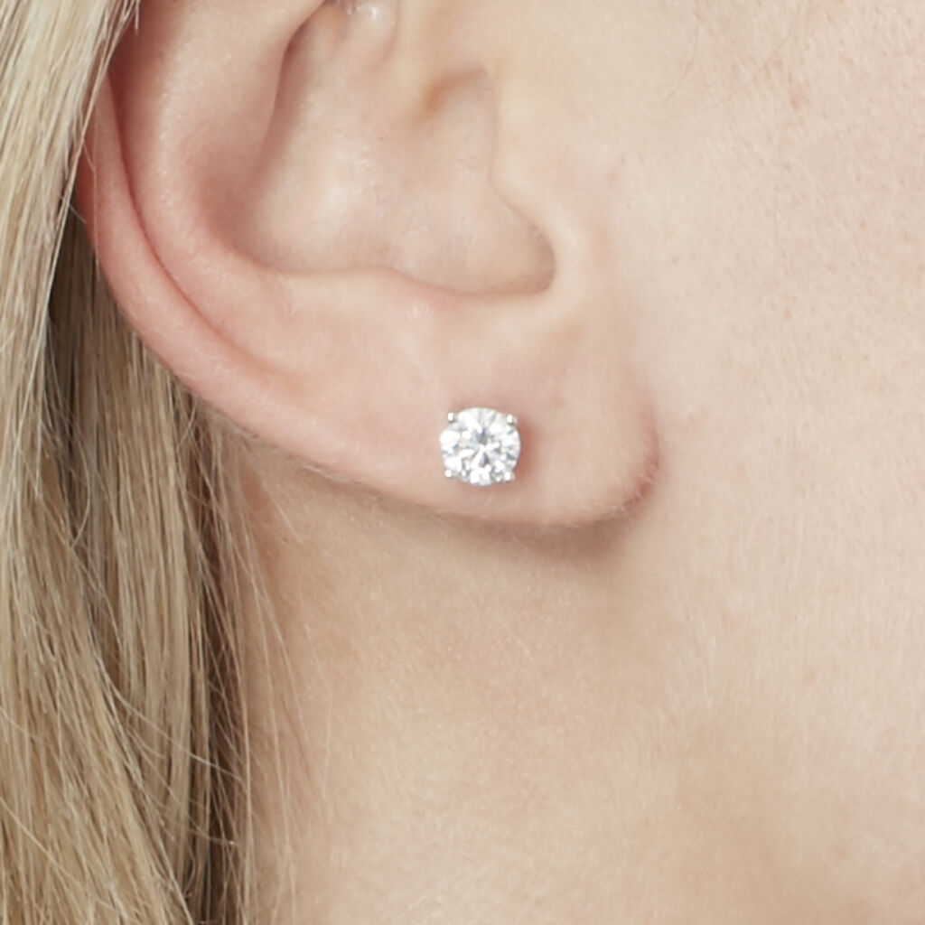 Boucles D'oreilles Or Weiss Puces Diamants Synthetique - Spannringe Damen | OROVIVO