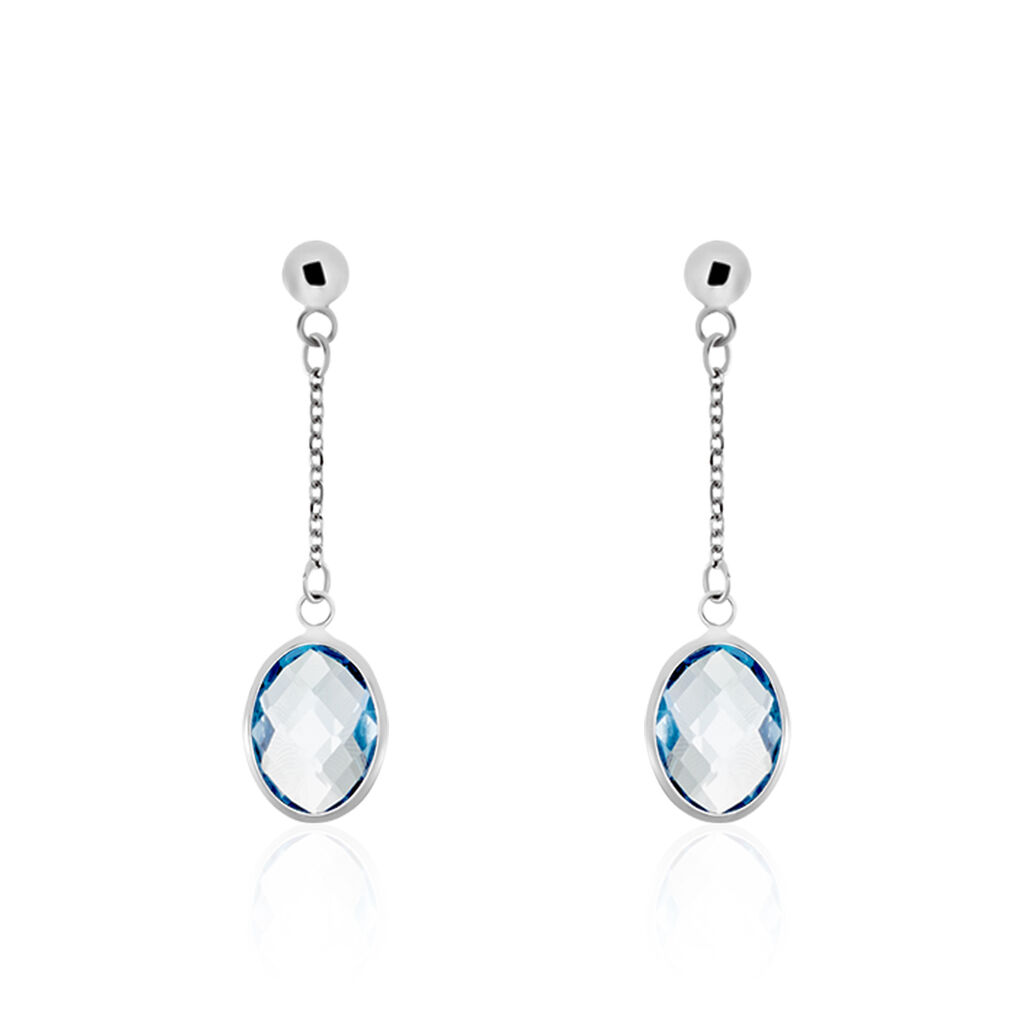 Damen Ohrringe Lang Weißgold 375 Topas Blau 2,61ct Vio  - Ohrhänger Damen | OROVIVO