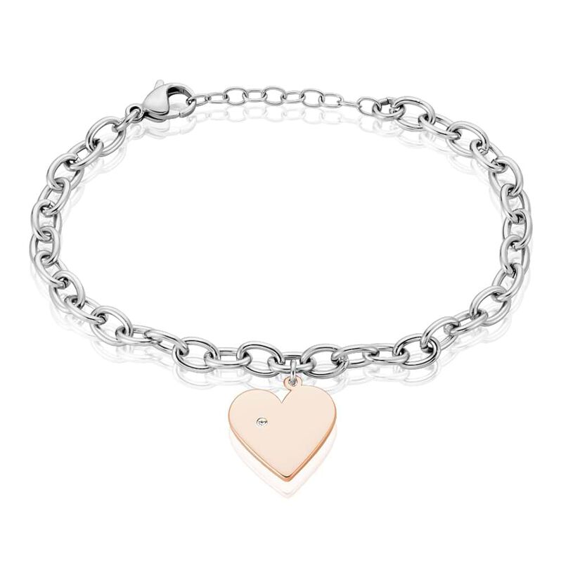 Bracciale in acciaio bicolore e strass con charm Cuore - Spannringe Damen | OROVIVO