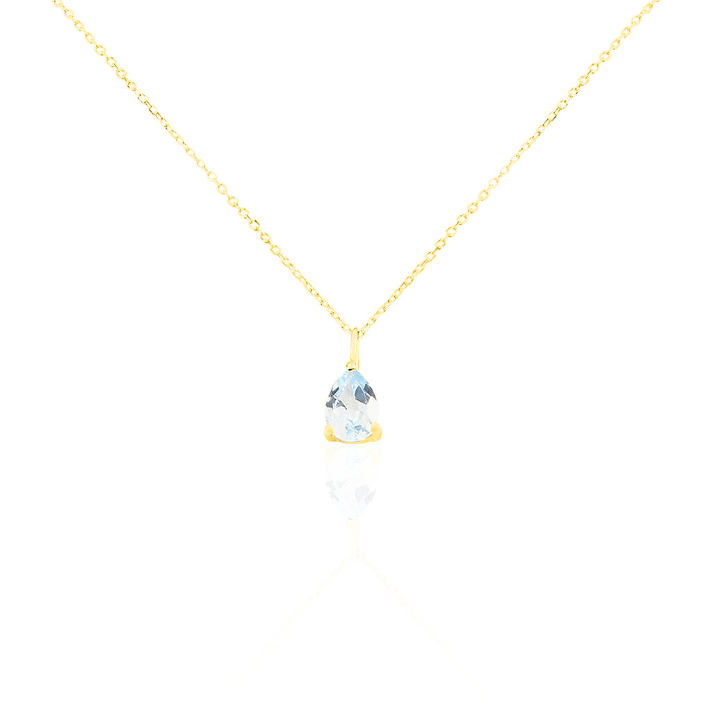 🦚 Damen Collier Gold 375 Topas Blau 0,76ct Tropfen Goutte, Collier mit Stein