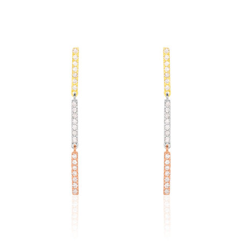 Damen Ohrringe Lang Gold Tricolor 375 Diamant 0,17ct Barren Line 2  - Ohrringe mit Stein Damen | OROVIVO