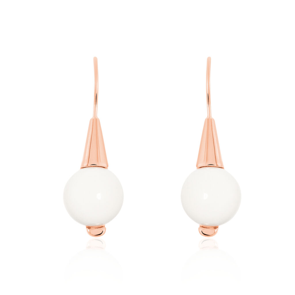 FILIPINKA Damen Ohrringe Lang Edelstahl rosevergoldet Achat Weiß 2,5 ct Kreis, Ohrringe Lang mit Stein