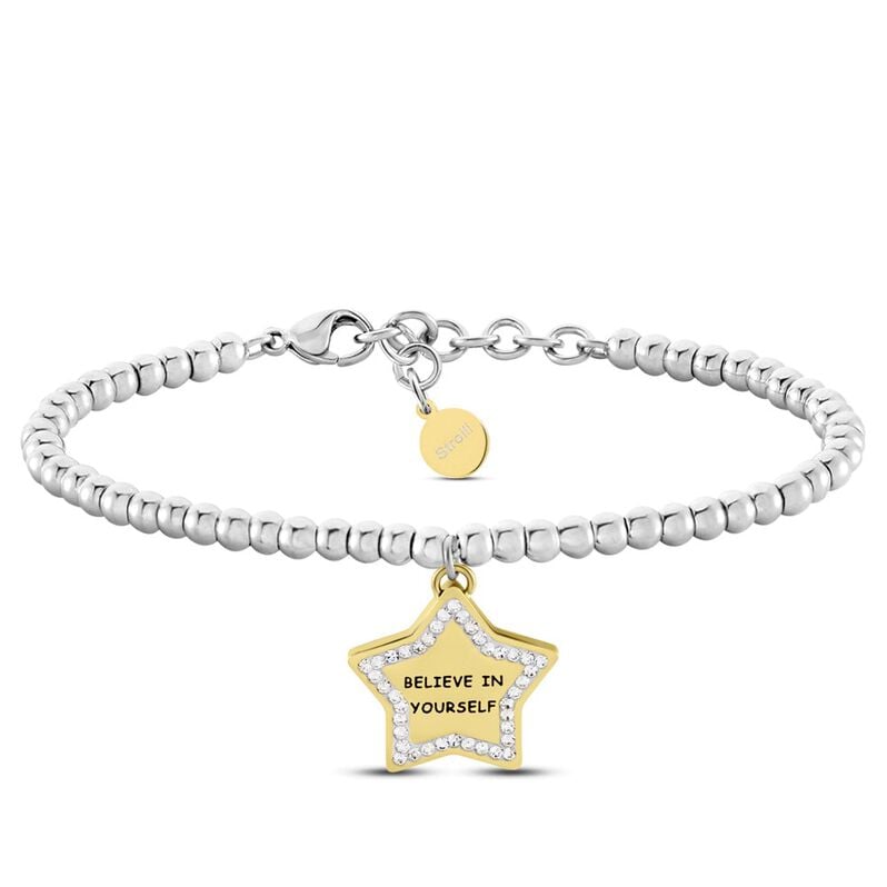 Bracciale Sunrise Acciaio Bicolore Giallo / Bianco Cristallo - Spannringe Damen | OROVIVO
