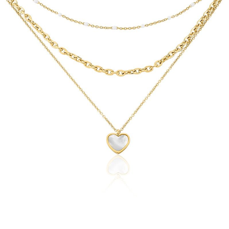 REBEKAH Damen Collier Edelstahl vergoldet Perlmutt Wei&szlig; Herz B 3,5 mm - Halsketten Damen | OROVIVO