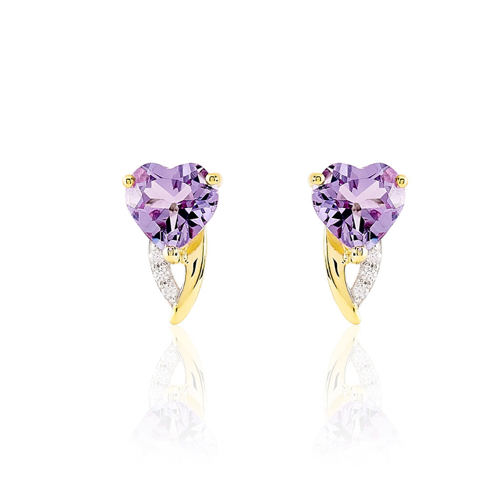 Boucles D'oreilles Puces Bertille Or Jaune Amethyste Et Oxyde - Spannringe Damen | OROVIVO