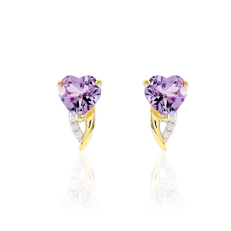 Boucles D'oreilles Puces Bertille Or Jaune Amethyste Et Oxyde - Spannringe Damen | OROVIVO