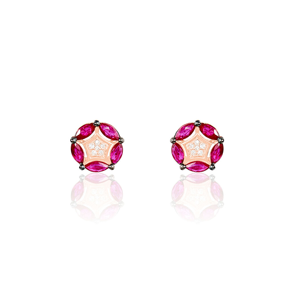 Boucles D'oreilles Puces Milana Or Rose Rubis Et Diamant - Spannringe Damen | OROVIVO