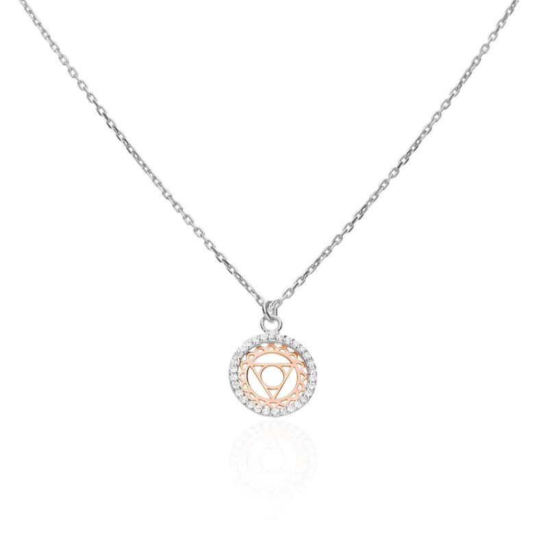 Collana in argento bicolore e zirconi con ciondolo V Chakra della comunicazione - Spannringe Damen | OROVIVO