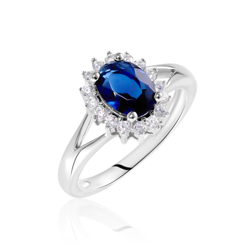 SINYA Damen Ring Silber Silber 925 Glas Blau 2,06 ct, Ring mit Stein