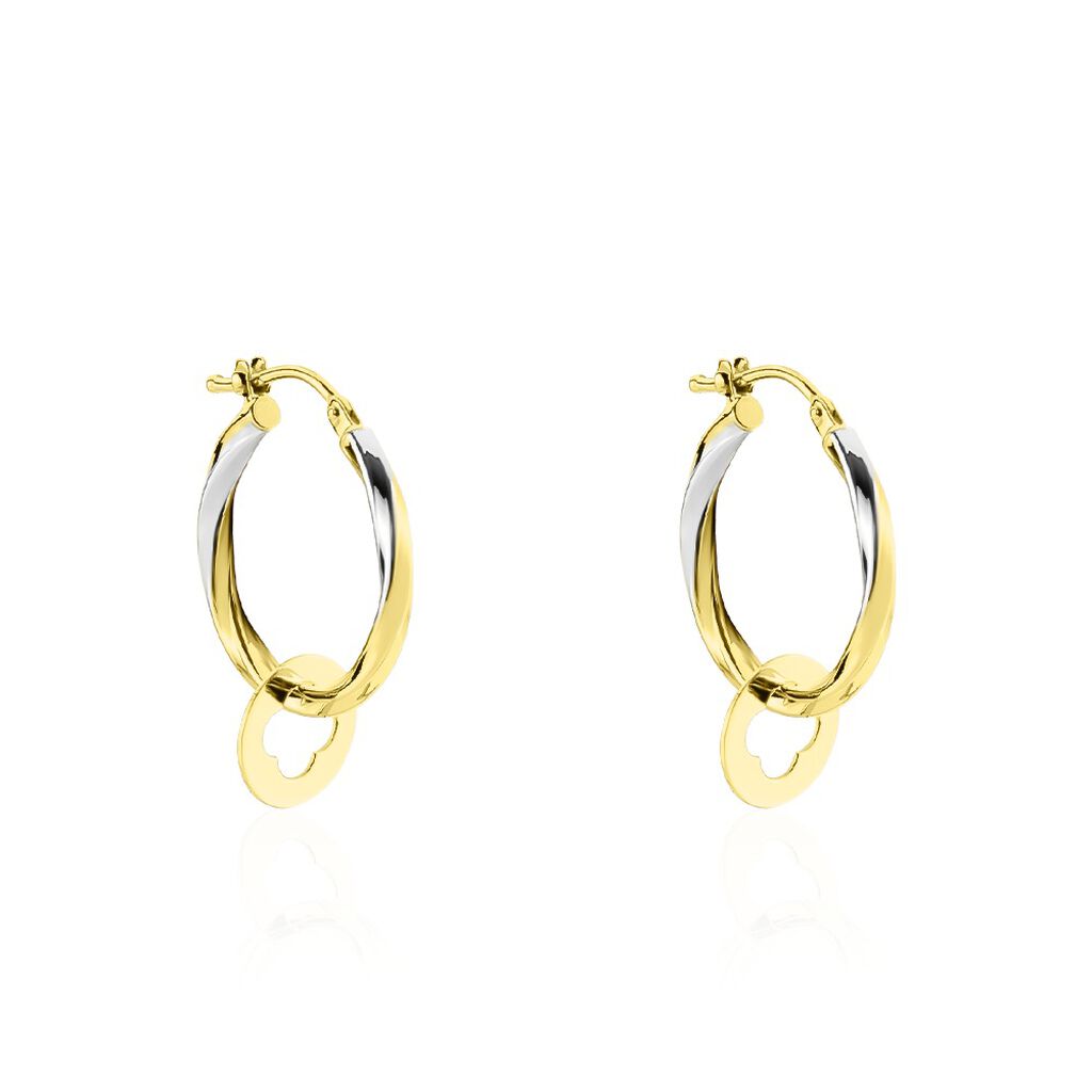 Damen Creolen mit Anhänger Gold 375 Bicolor Kleeblatt - Creolen Damen | OROVIVO