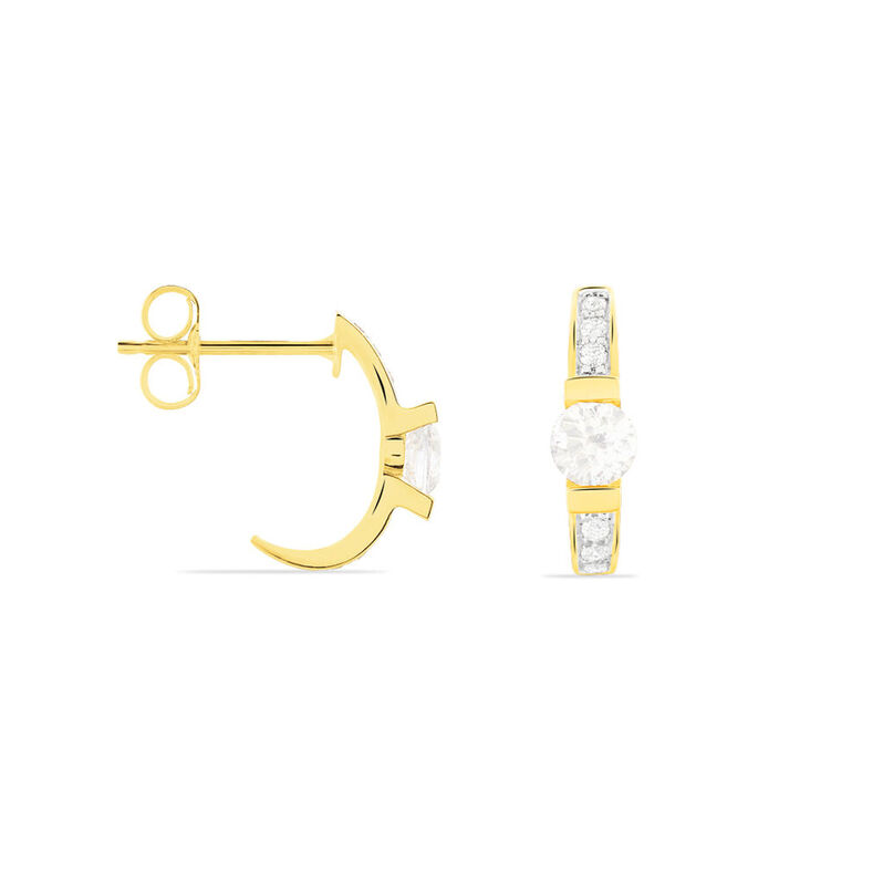 ZINNA 2 Damen Creolen Gold 375 (9 Karat) Zirkonia Wei&szlig; Barren B 4 mm - Creolen Damen | OROVIVO