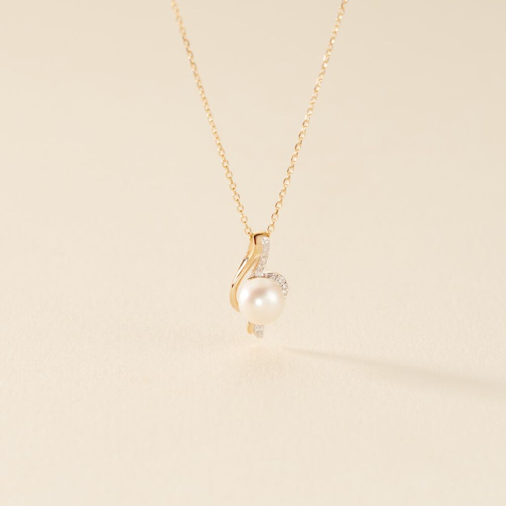Collier Grazilla Or Bicolore Perle De Culture Et Diamant - Spannringe Damen | OROVIVO