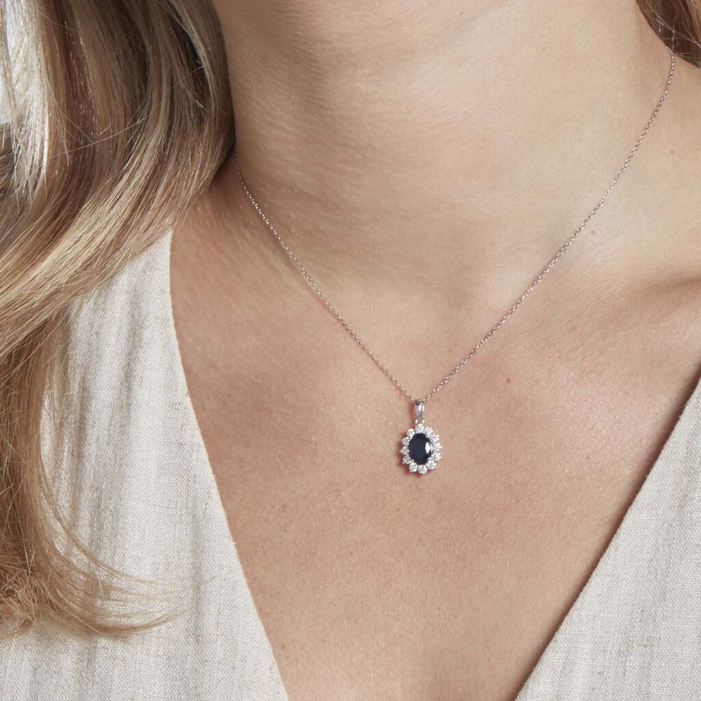 Pendentif Or Blanc Saphir Diamants - Spannringe Damen | OROVIVO