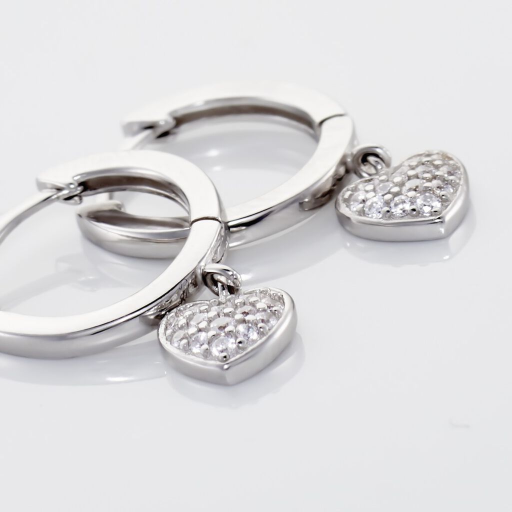 HOOPY Damen Creolen Silber 925 Zirkonia Wei&szlig; 0,03 ct Herz