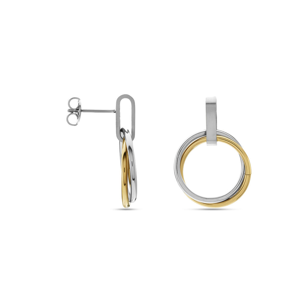 Damen Ohrringe Lang Titan Bicolor Gelb/Silber B 17,8 mm