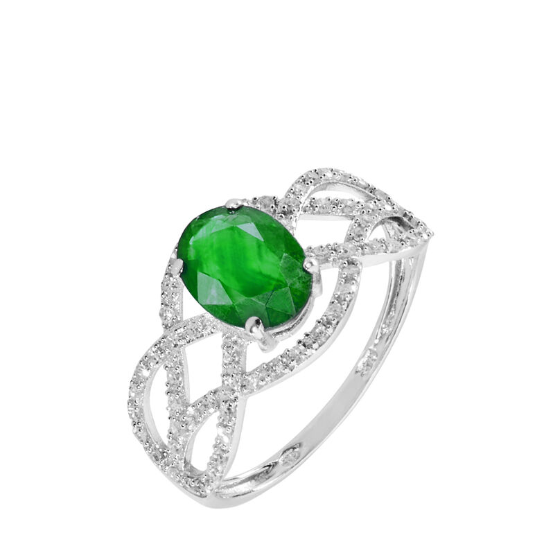 Bague Tina Or Blanc Emeraude Et Diamant - Spannringe Damen | OROVIVO