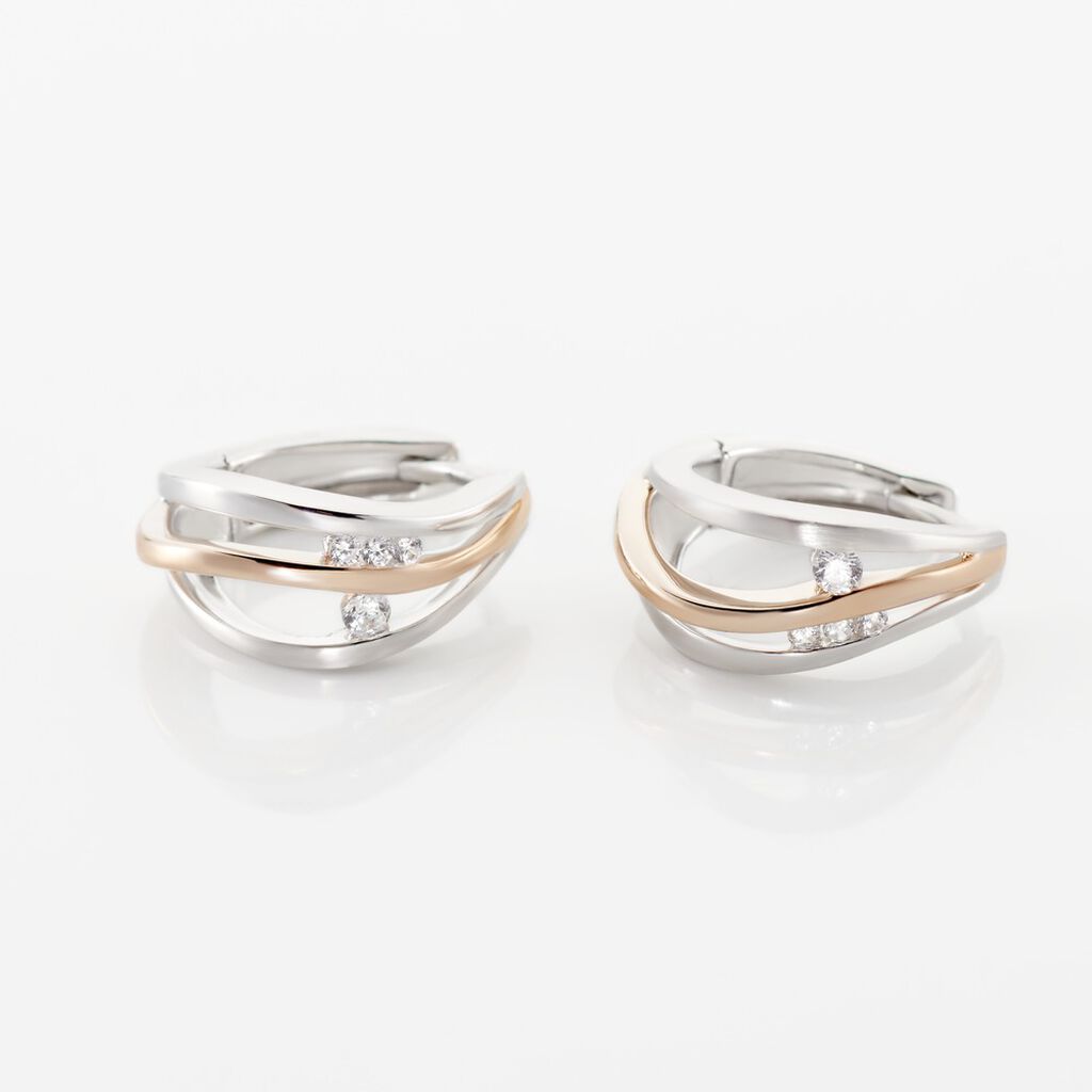 Damen Creolen Silber Bicolor 925 Zirkonia Wei&szlig;