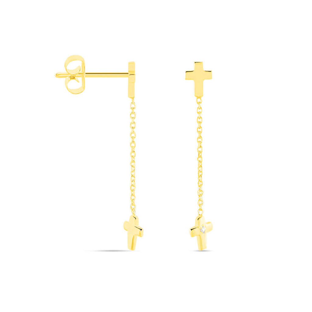 Damen Ohrringe Lang Gold 375 Zirkonia Religiöses Kreuz Delia  - Ohrringe mit Stein Damen | OROVIVO
