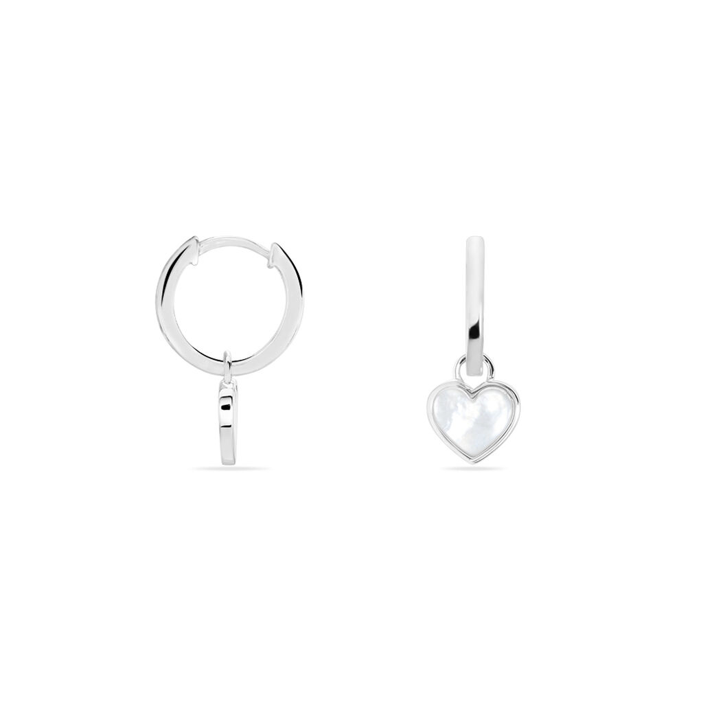 IRENA Damen Creolen Silber Silber 925 Perlmutt Wei&szlig;er Perlmutt Herz