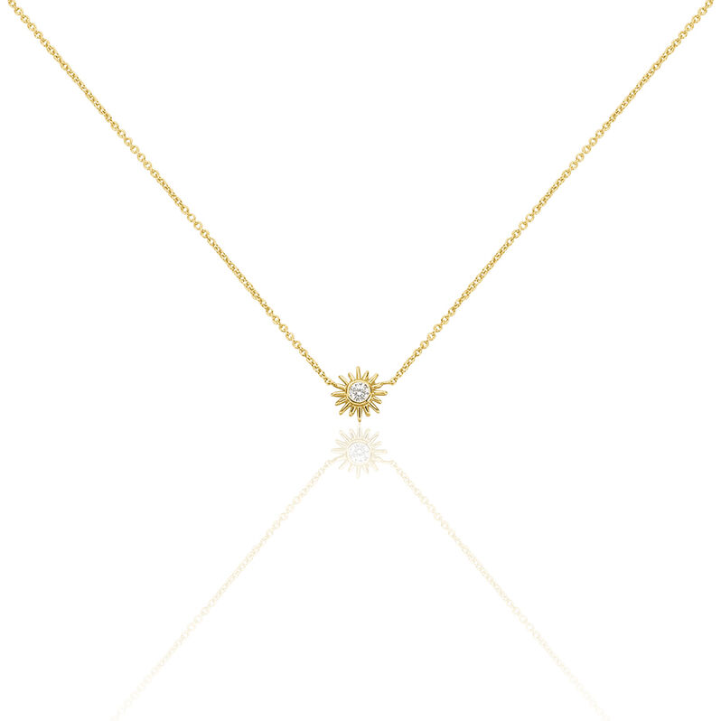 SUN Damen Collier Silber vergoldet 925 Zirkonia Weiß 0,03 ct Sonne - Halsketten Damen | OROVIVO