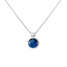 Damen Collier Silber 925 Glas Blau Kreis Walya 45cm - Ketten mit Stein Damen | OROVIVO