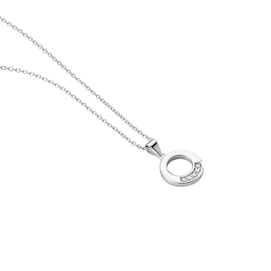 Damen Collier Silber 925 Zirkonia Wei&szlig; 0,03 ct Kreis B 1,2 mm