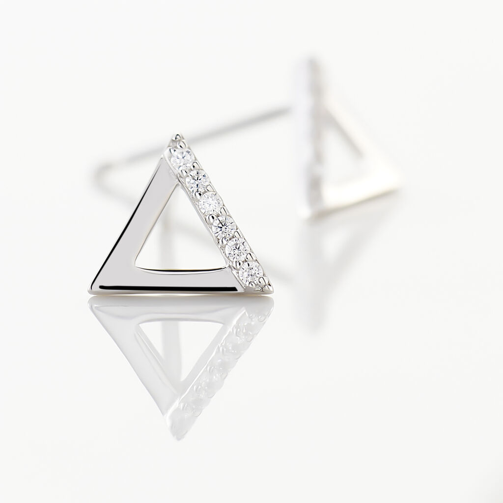LORENA Damen Ohrstecker Silber 925 Zirkonia Wei&szlig; 0,02 ct Dreieck