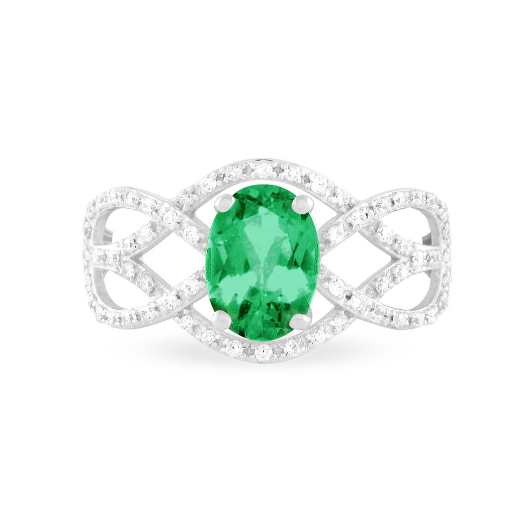 Bague Tina Or Blanc Emeraude Et Diamant - Spannringe Damen | OROVIVO