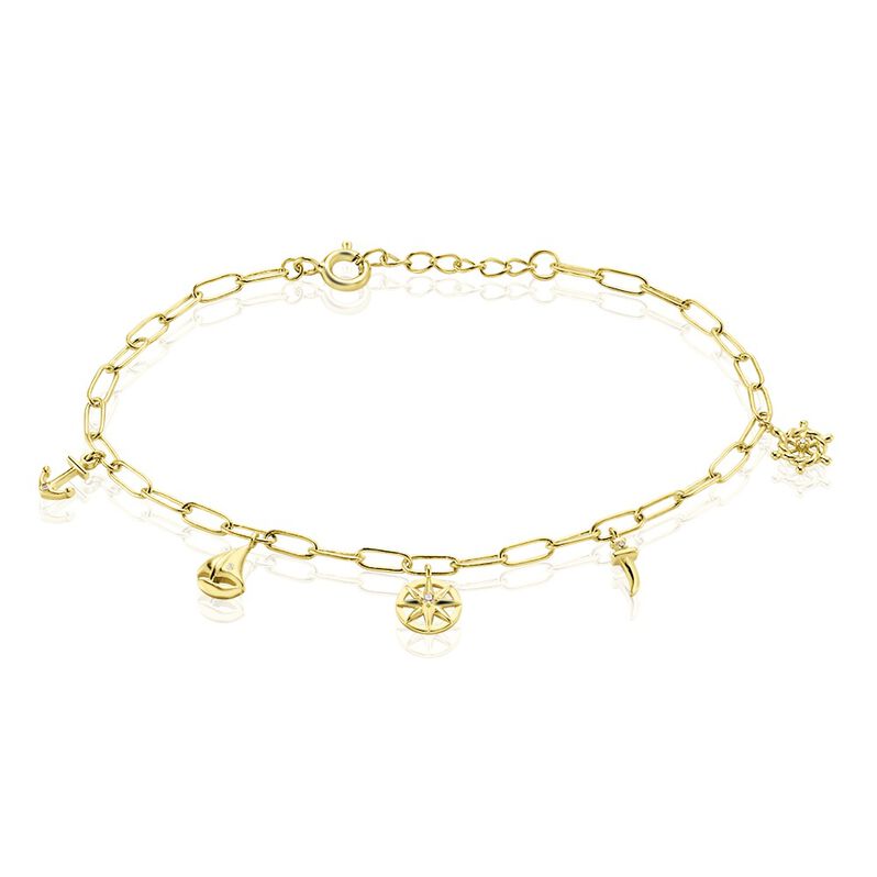ZOE Damen Armband Silber vergoldet 925 Zirkonia Wei&szlig; Anker - Charmarmb&auml;nder Damen | OROVIVO