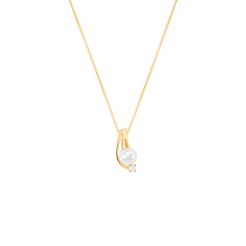 Annabelle Damen Collier Gold 375 (9 Karat) Zuchtperle Weiß - Halsketten Damen | OROVIVO
