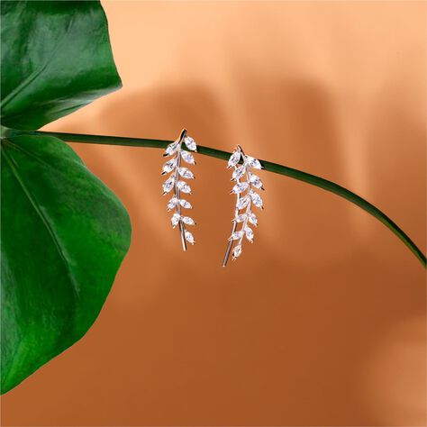 Damen Ohrschmuck Silber 925 Zirkonia Blatt Angeline Blatt 1  - Ohrringe mit Stein  | OROVIVO